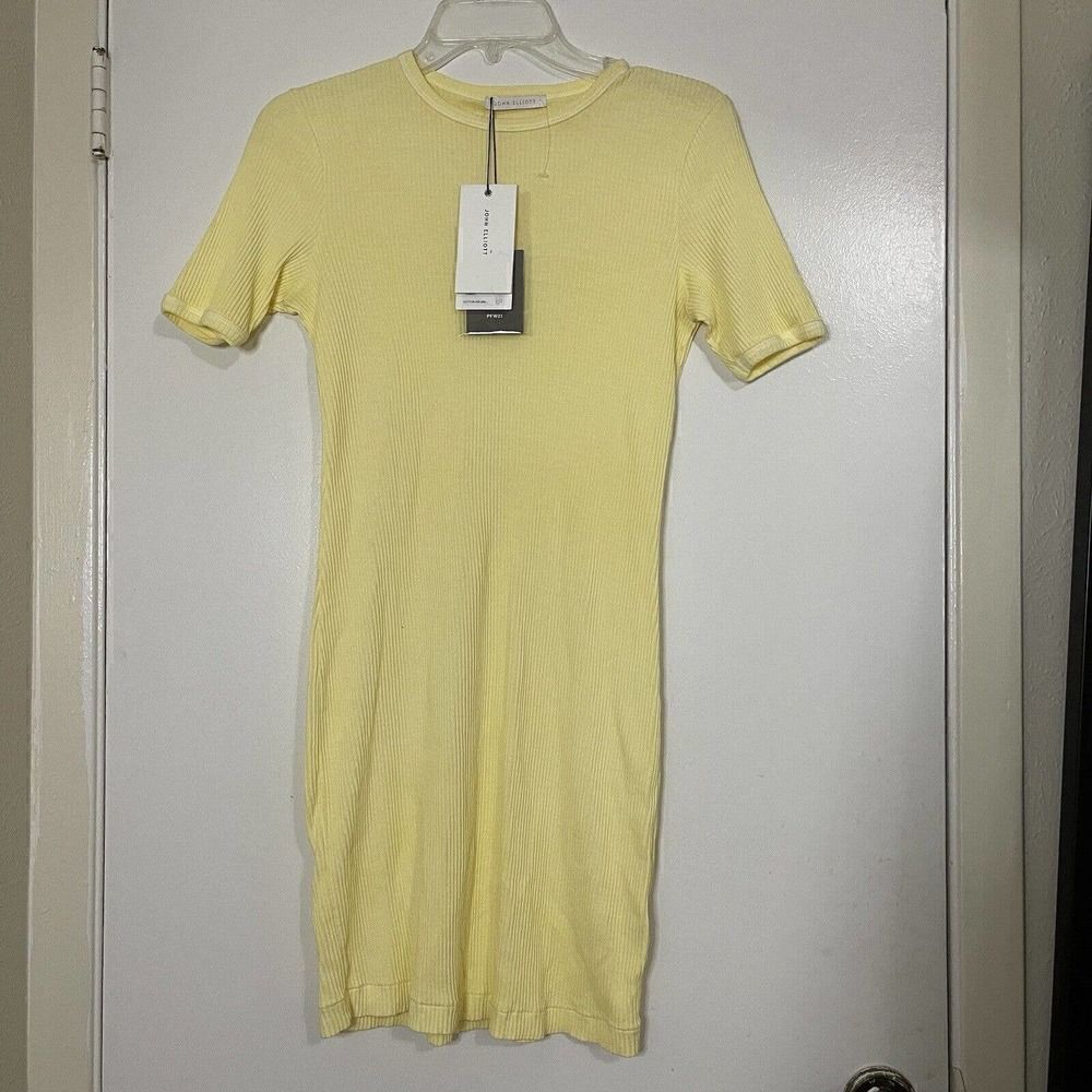 NWT John Elliott yellow ribbed cotton mini shirt dress size US 1 Small